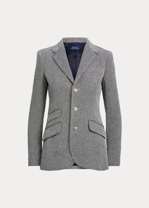 Ralph Lauren Herringbone Blazer Šedé Krém | YxLRimxq