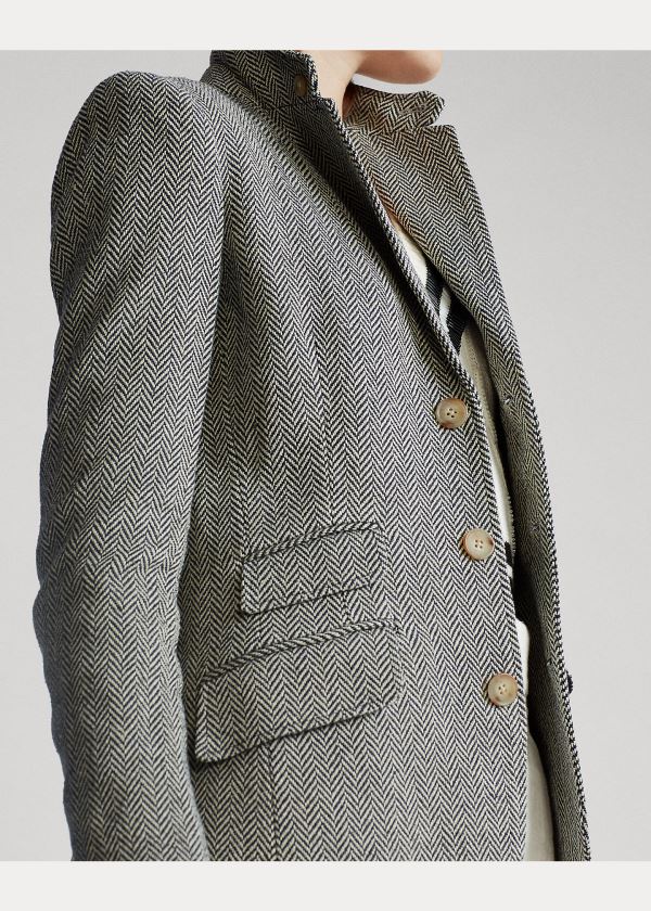 Ralph Lauren Herringbone Blazer Šedé Krém | YxLRimxq
