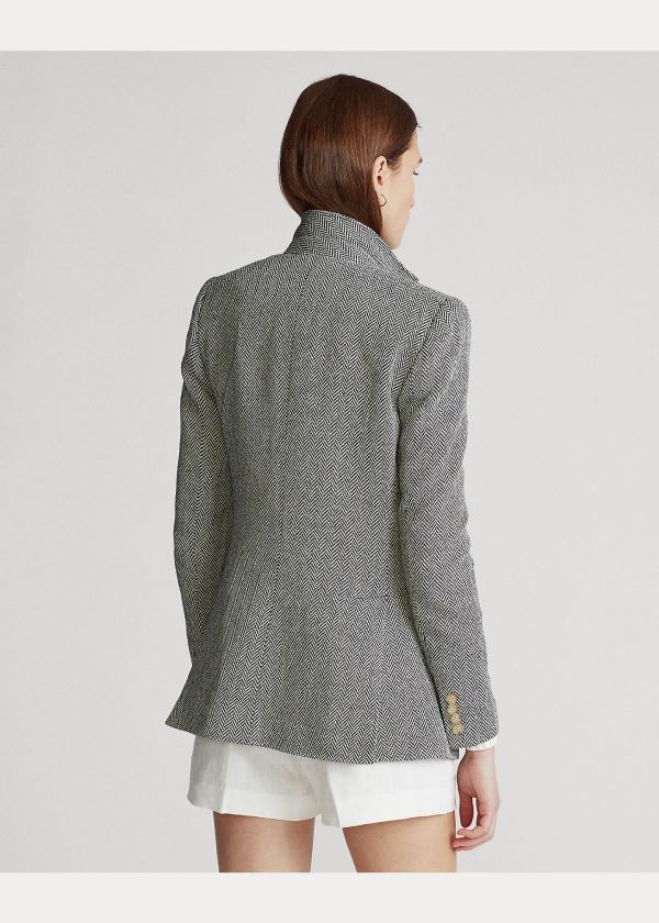 Ralph Lauren Herringbone Blazer Šedé Krém | YxLRimxq
