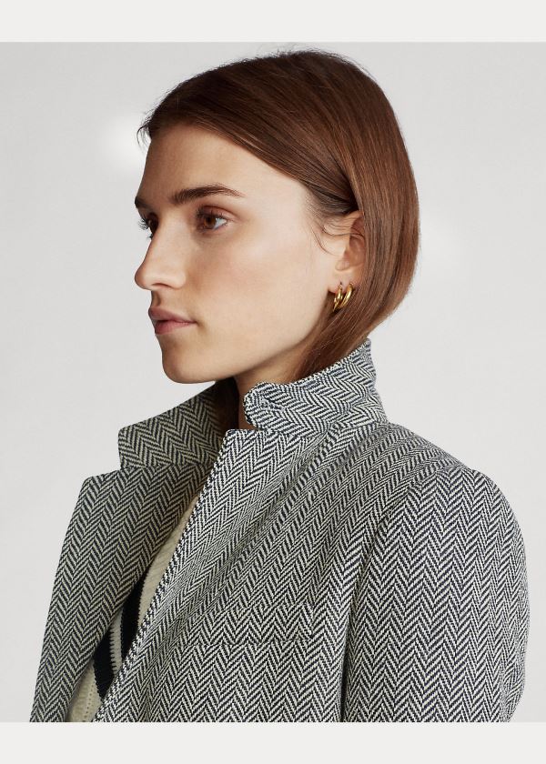 Ralph Lauren Herringbone Blazer Šedé Krém | YxLRimxq
