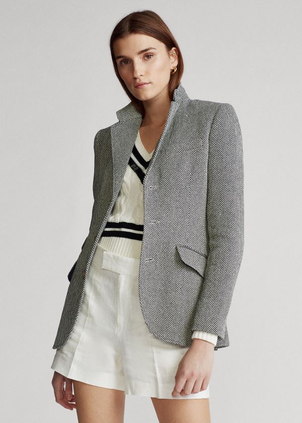 Ralph Lauren Herringbone Blazer Šedé Krém | YxLRimxq