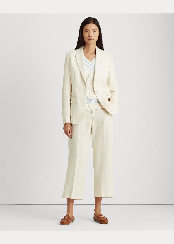 Ralph Lauren Herringbone Linen Blazer Krém | 0mHkhtST
