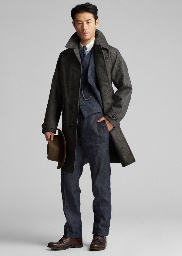 Ralph Lauren Herringbone-Print Raincoat Tmavě Šedé | 1td1EXLs