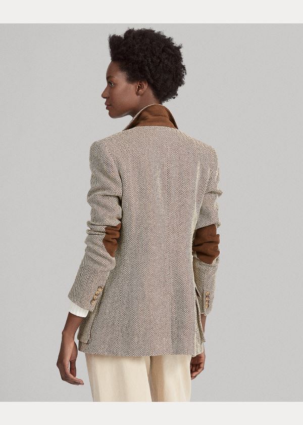 Ralph Lauren Herringbone Silk-Blend Blazer Hnědé Šedé | CAFqM2fy