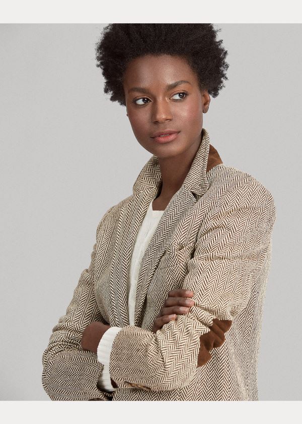 Ralph Lauren Herringbone Silk-Blend Blazer Hnědé Šedé | CAFqM2fy