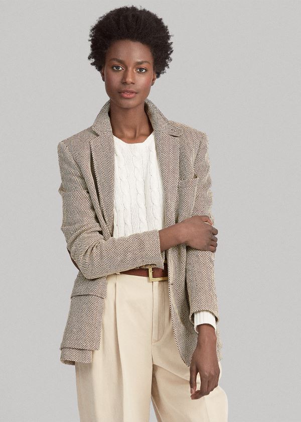 Ralph Lauren Herringbone Silk-Blend Blazer Hnědé Šedé | CAFqM2fy