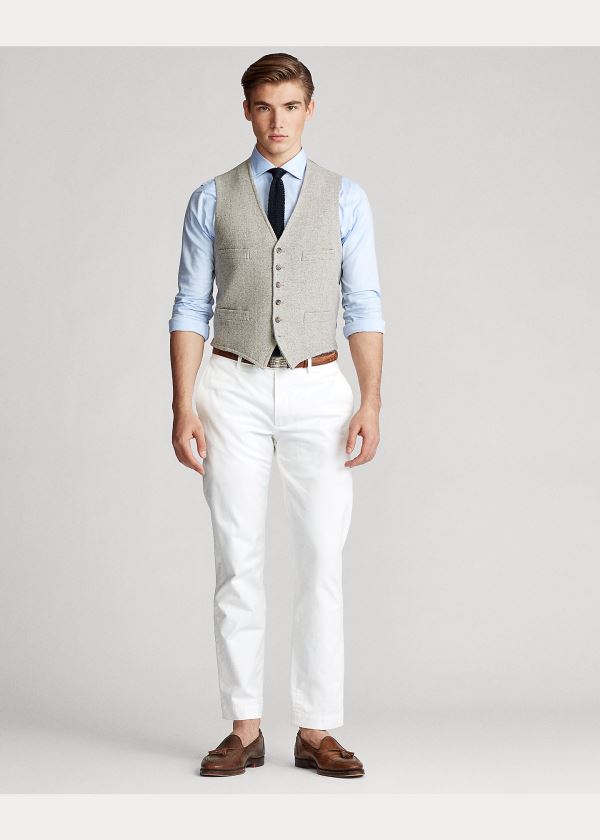 Ralph Lauren Herringbone Wool-Blend Vest Šedé Krém | IjVOBlrq