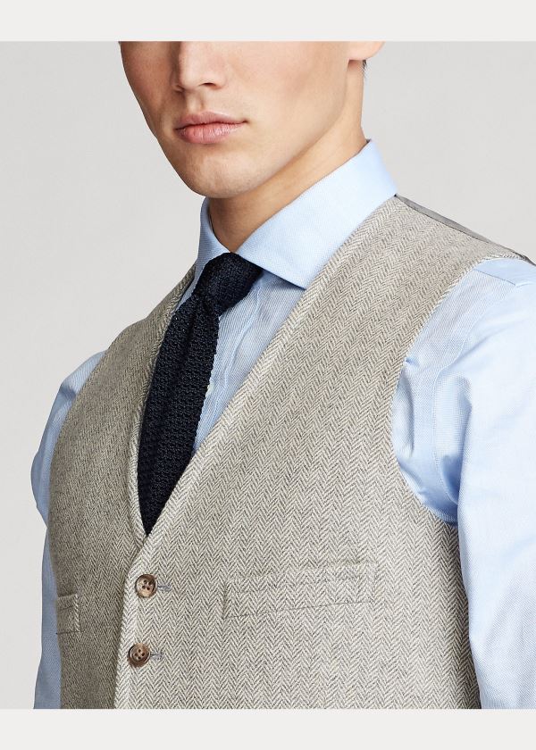 Ralph Lauren Herringbone Wool-Blend Vest Šedé Krém | IjVOBlrq