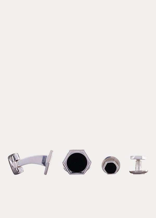 Ralph Lauren Hexagon Cuff Links & Stud Set Černé Stříbrné | ZE2I4O7B