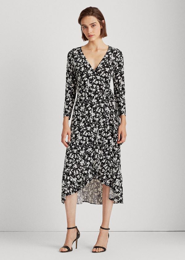 Ralph Lauren High-Low Jersey Šaty Černé Bílé | 1REuYVG8