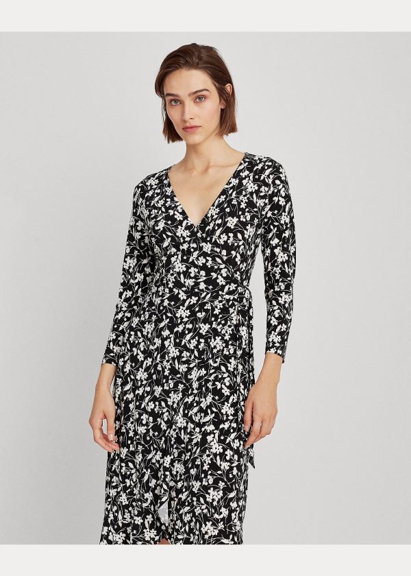 Ralph Lauren High-Low Jersey Šaty Černé Bílé | Y1XxA8ng