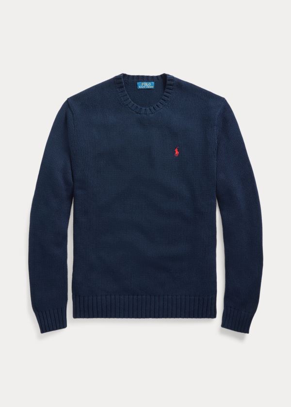 Ralph Lauren Iconic Bavlněné Crewneck Svetrové Tmavě Blankyt | lHHA5RFv