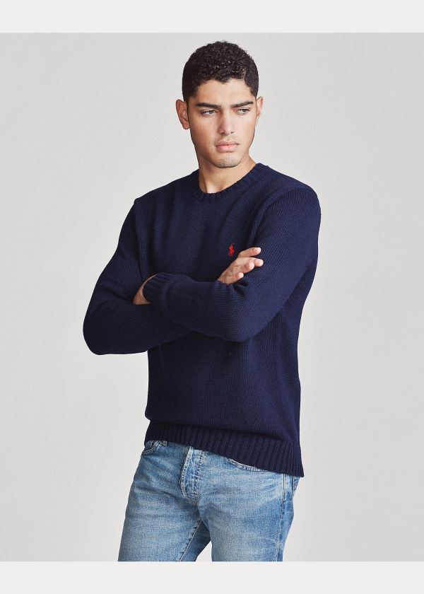 Ralph Lauren Iconic Bavlněné Crewneck Svetrové Tmavě Blankyt | lHHA5RFv