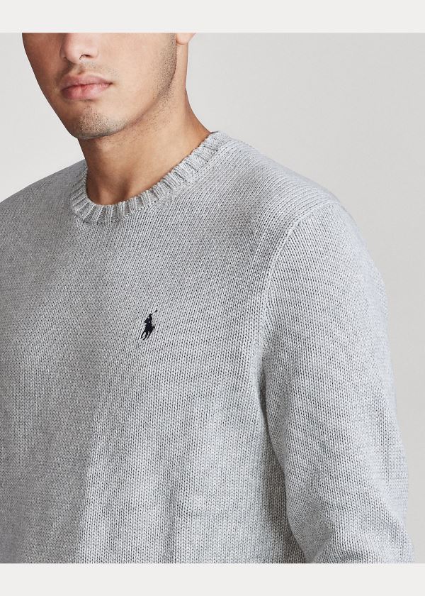 Ralph Lauren Iconic Bavlněné Crewneck Svetrové Šedé | qcFIsWJt