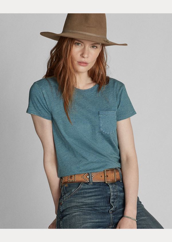 Ralph Lauren Indigo Bavlněné Pocket T-Shirt Indigo Blankyt Blankyt Světle Modré | aPekDDU4