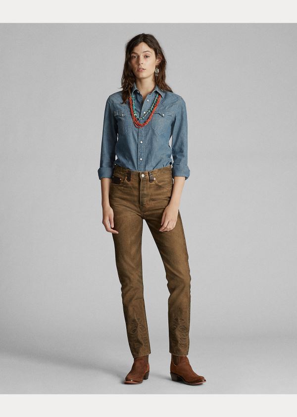 Ralph Lauren Indigo Chambray Western Shirt Tmavě Blankyt Blankyt Světle Modré | fmOoCmYg