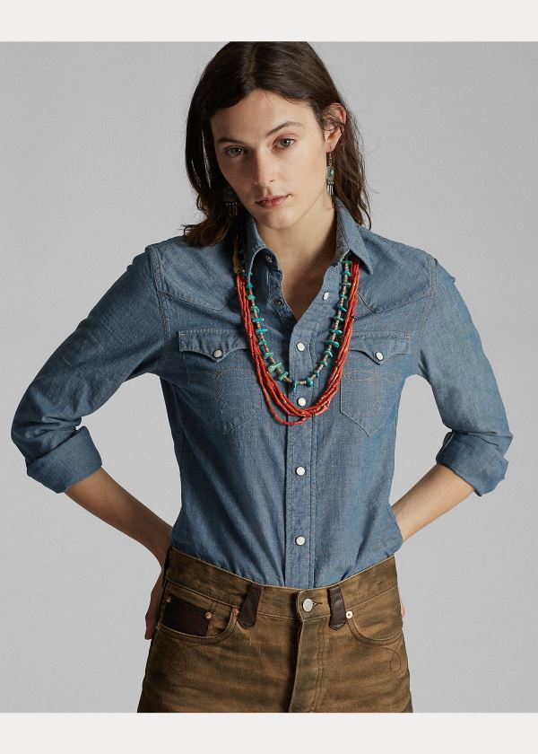 Ralph Lauren Indigo Chambray Western Shirt Tmavě Blankyt Blankyt Světle Modré | fmOoCmYg