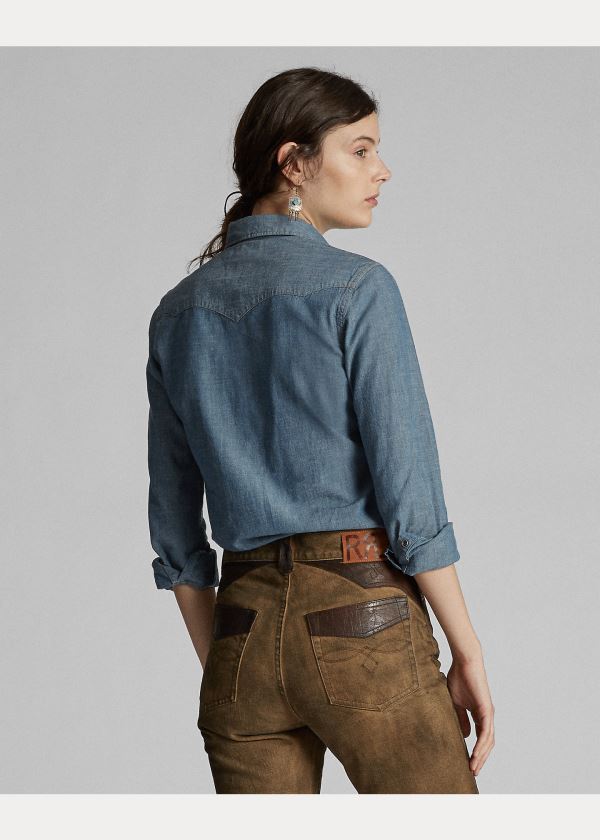 Ralph Lauren Indigo Chambray Western Shirt Tmavě Blankyt Blankyt Světle Modré | fmOoCmYg