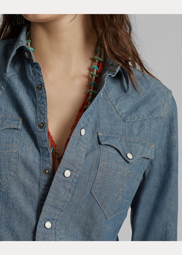 Ralph Lauren Indigo Chambray Western Shirt Tmavě Blankyt Blankyt Světle Modré | fmOoCmYg