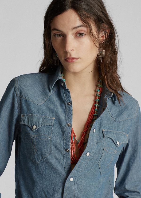 Ralph Lauren Indigo Chambray Western Shirt Tmavě Blankyt Blankyt Světle Modré | fmOoCmYg