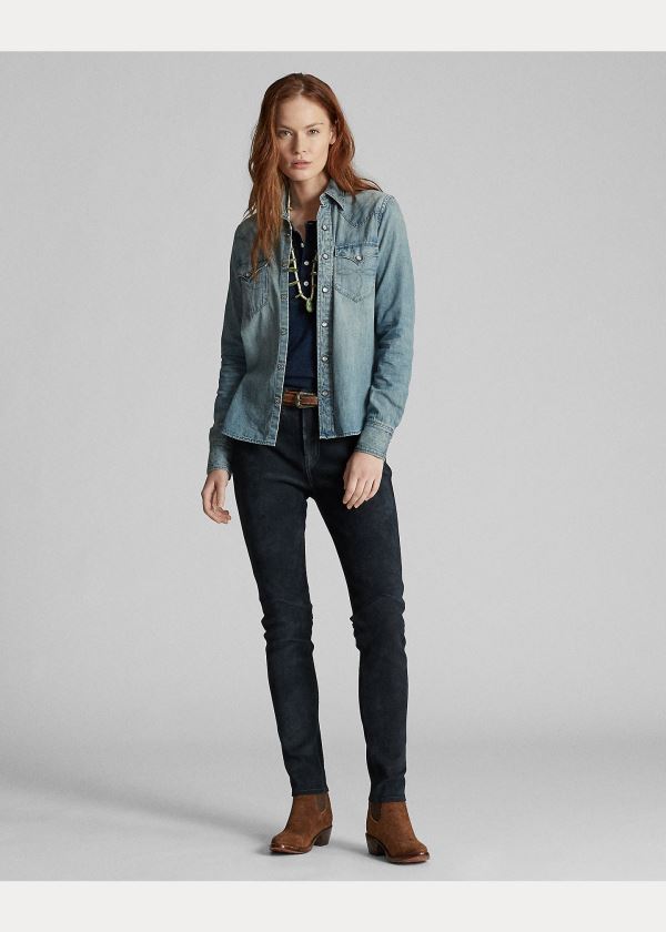 Ralph Lauren Indigo Denim Western Shirt Blankyt Blankyt Světle Modré | yIBZ5alJ