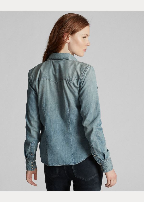 Ralph Lauren Indigo Denim Western Shirt Blankyt Blankyt Světle Modré | yIBZ5alJ
