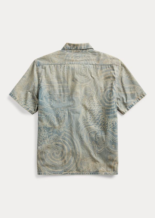 Ralph Lauren Indigo Koi-Print Denim Shirt Blankyt Blankyt Světle Modré | z7uMQEkq