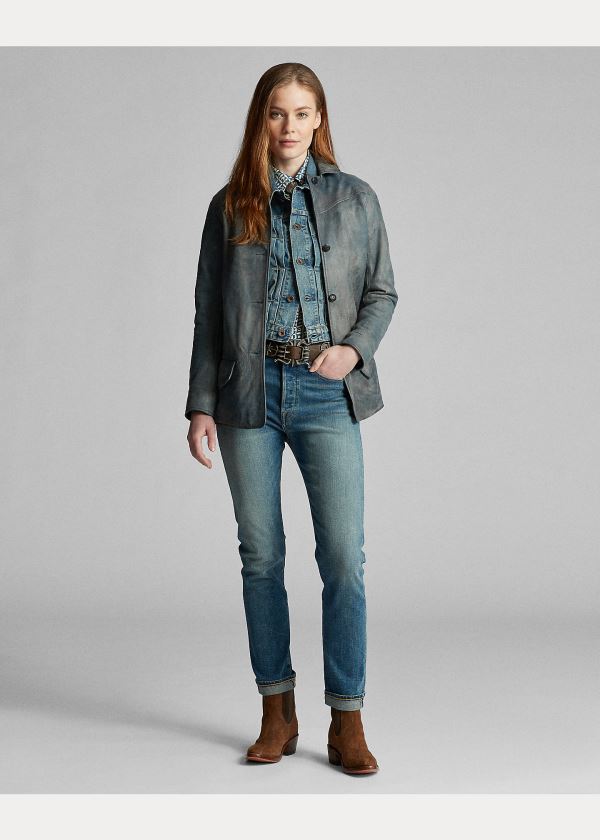 Ralph Lauren Indigo Læder Jacket Indigo | yQ8JSfNn