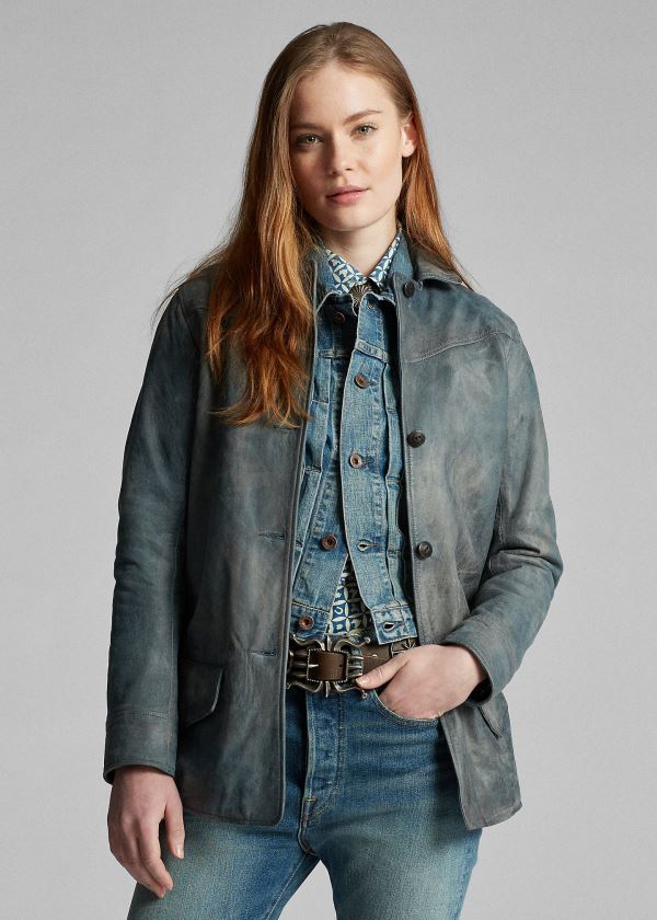 Ralph Lauren Indigo Læder Jacket Indigo | yQ8JSfNn