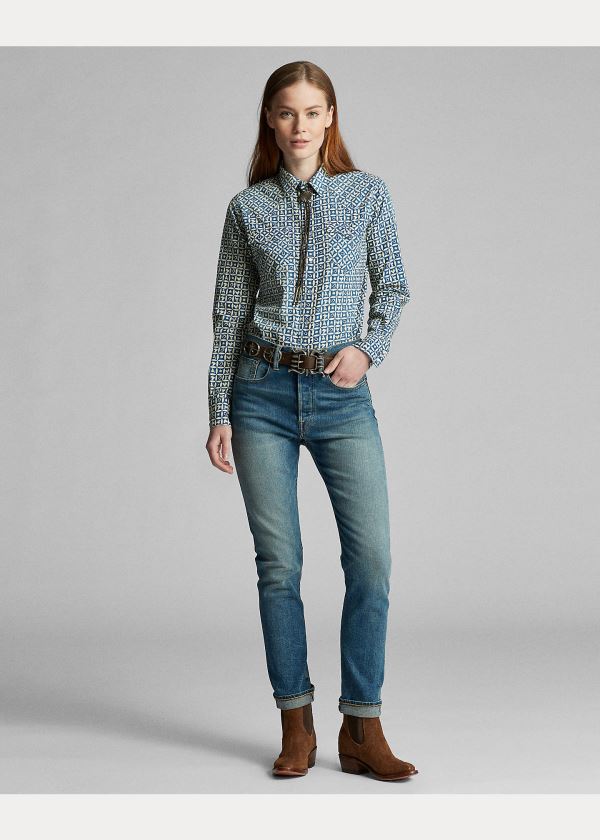 Ralph Lauren Indigo Print Western Shirt Světle Indigo Krém | kCNHX2UA