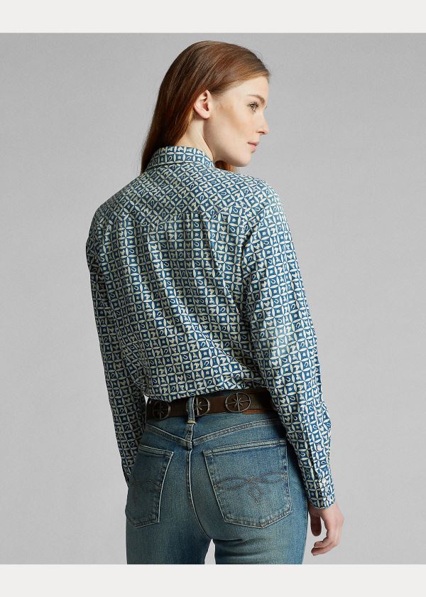 Ralph Lauren Indigo Print Western Shirt Světle Indigo Krém | kCNHX2UA