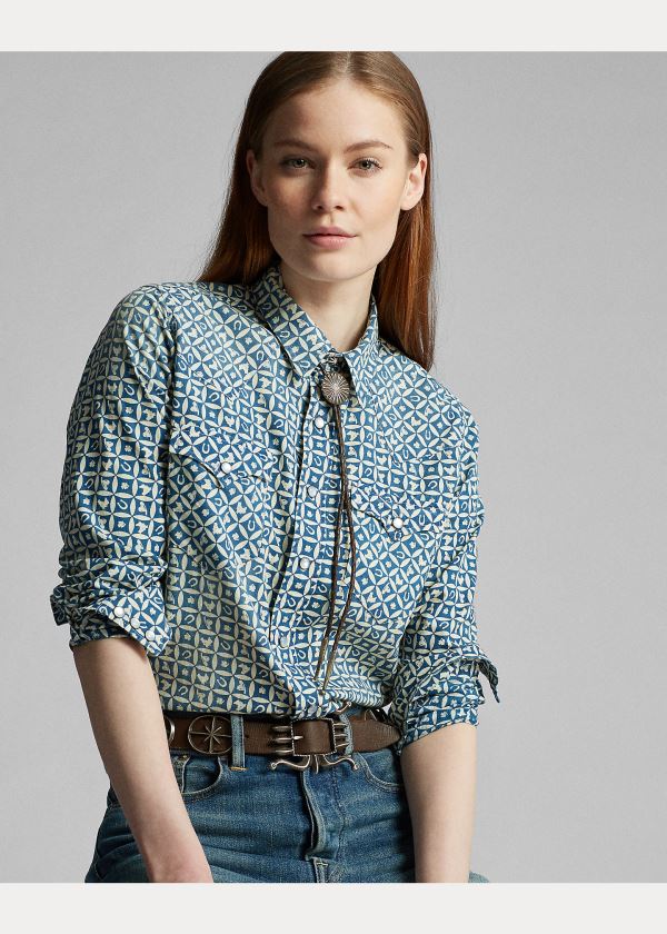 Ralph Lauren Indigo Print Western Shirt Světle Indigo Krém | kCNHX2UA