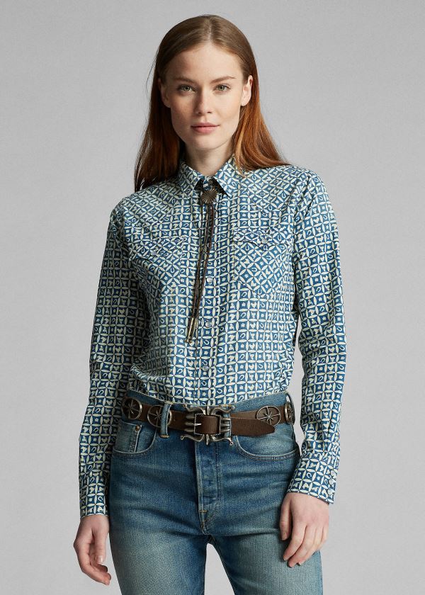 Ralph Lauren Indigo Print Western Shirt Světle Indigo Krém | kCNHX2UA