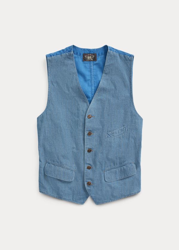 Ralph Lauren Indigo Striped Bavlněné Vest Indigo Bílé | dpZaQfOj