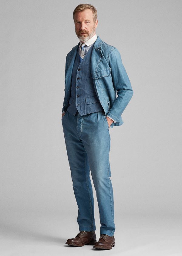 Ralph Lauren Indigo Striped Bavlněné Vest Indigo Bílé | dpZaQfOj
