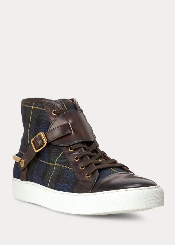 Ralph Lauren Jerret Tartan Stirrup Sneakers Tmavě Blankyt Zelene Žluté | BFkgq4wL
