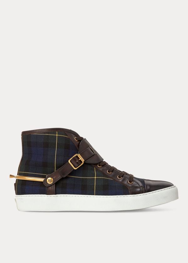 Ralph Lauren Jerret Tartan Stirrup Sneakers Tmavě Blankyt Zelene Žluté | BFkgq4wL