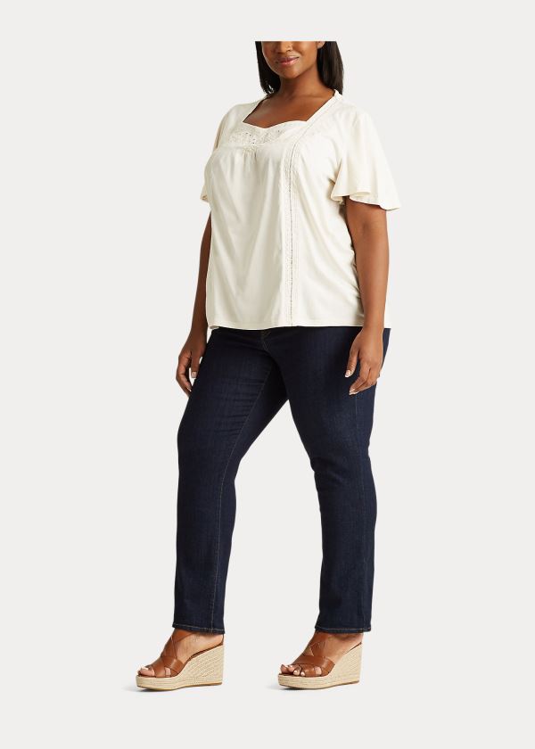 Ralph Lauren Jersey Flutter-Sleeve Top Krém | yuGFdw1f