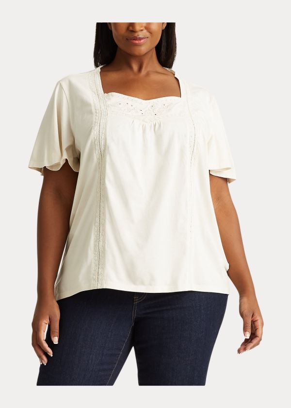 Ralph Lauren Jersey Flutter-Sleeve Top Krém | yuGFdw1f