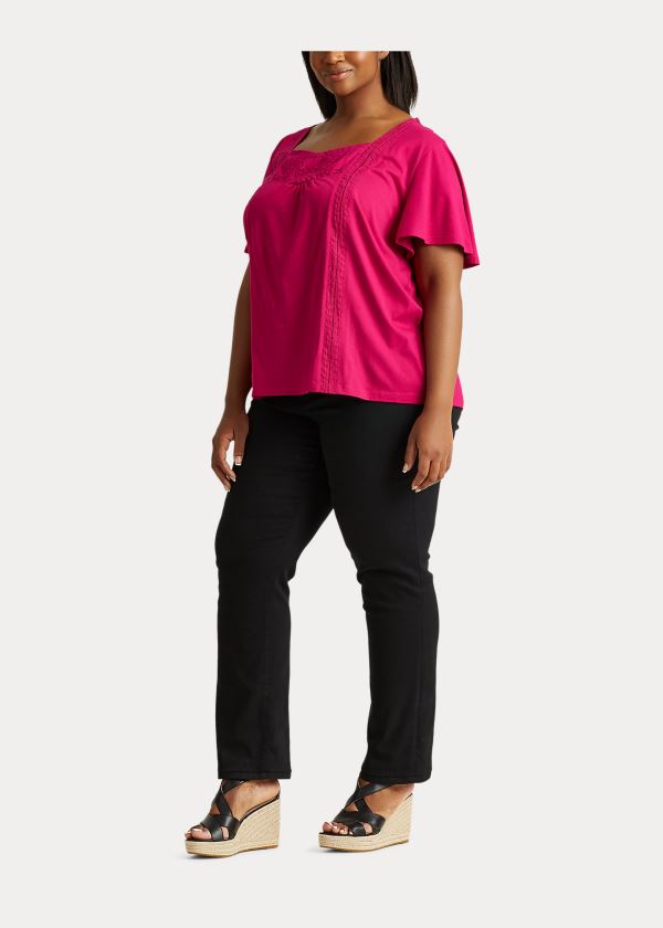 Ralph Lauren Jersey Flutter-Sleeve Top Světle Fuchsie | 4z1HafLU