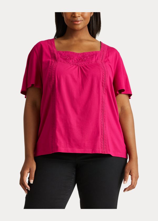 Ralph Lauren Jersey Flutter-Sleeve Top Světle Fuchsie | 4z1HafLU
