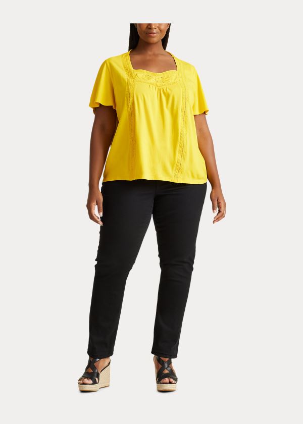 Ralph Lauren Jersey Flutter-Sleeve Top Žluté | tLGOBTwm