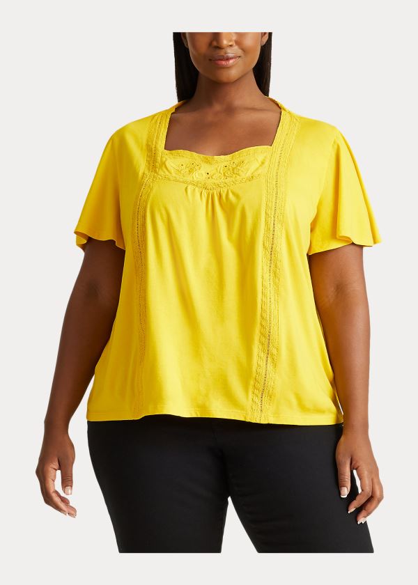 Ralph Lauren Jersey Flutter-Sleeve Top Žluté | tLGOBTwm