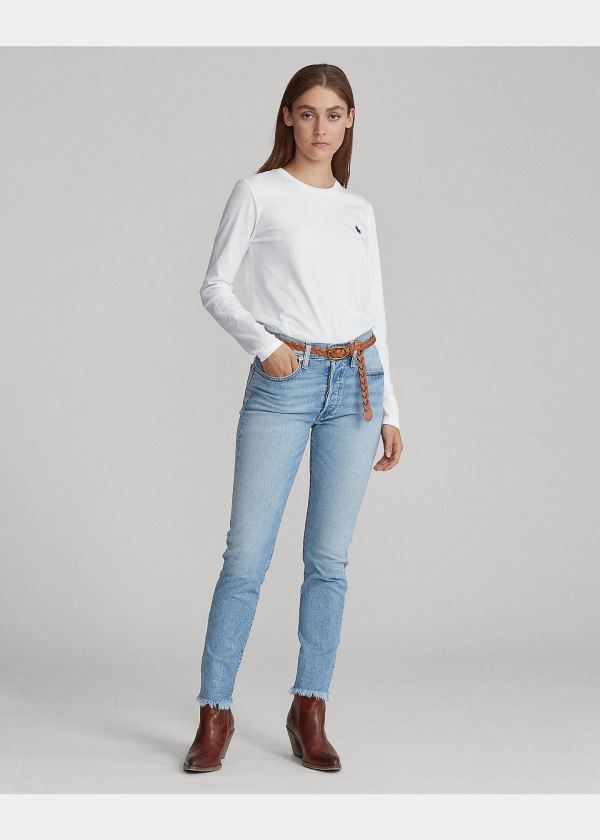 Ralph Lauren Jersey Long-Sleeve Shirt Bílé | Yo58b7kB