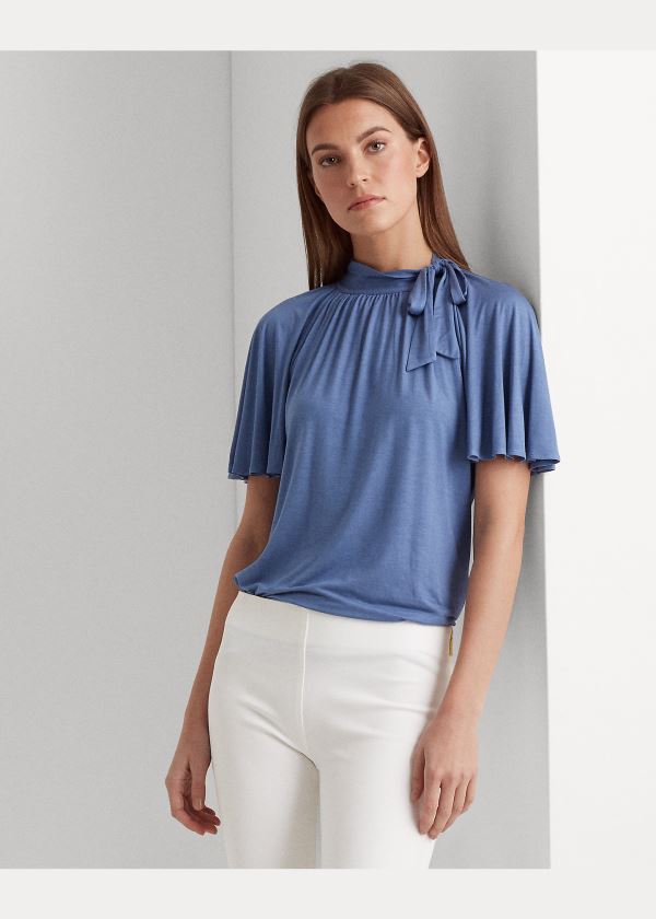 Ralph Lauren Jersey Tie-Neck Top Blankyt | 4sGx4HXo