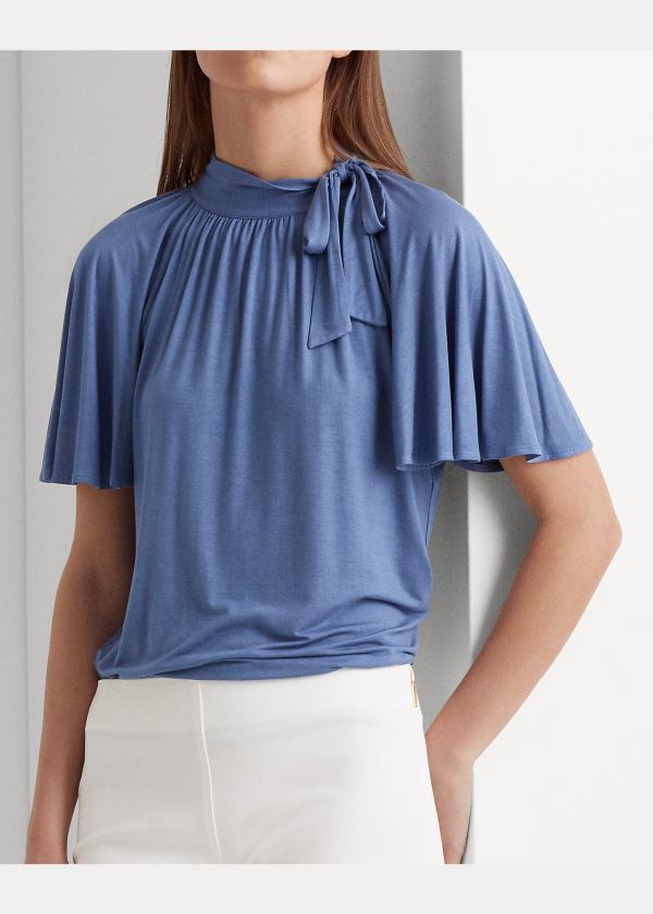 Ralph Lauren Jersey Tie-Neck Top Blankyt | 4sGx4HXo