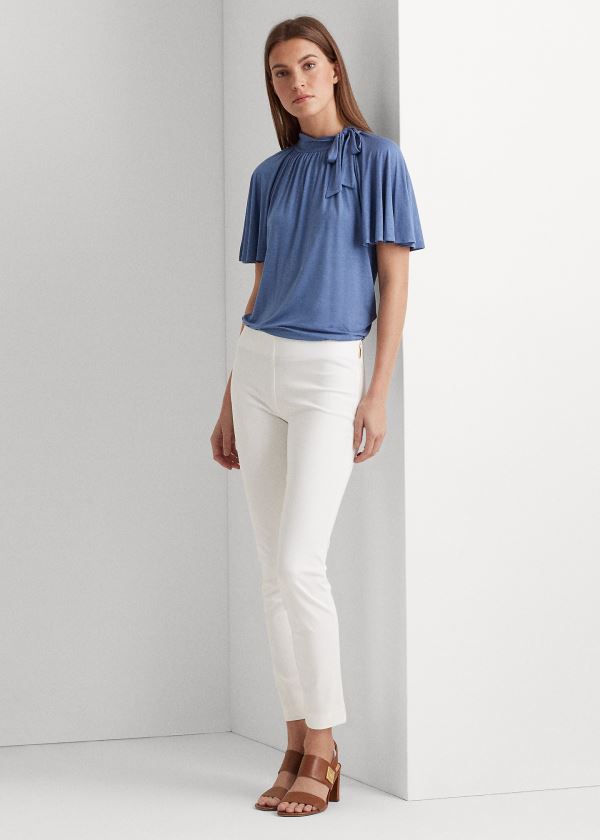 Ralph Lauren Jersey Tie-Neck Top Blankyt | 4sGx4HXo