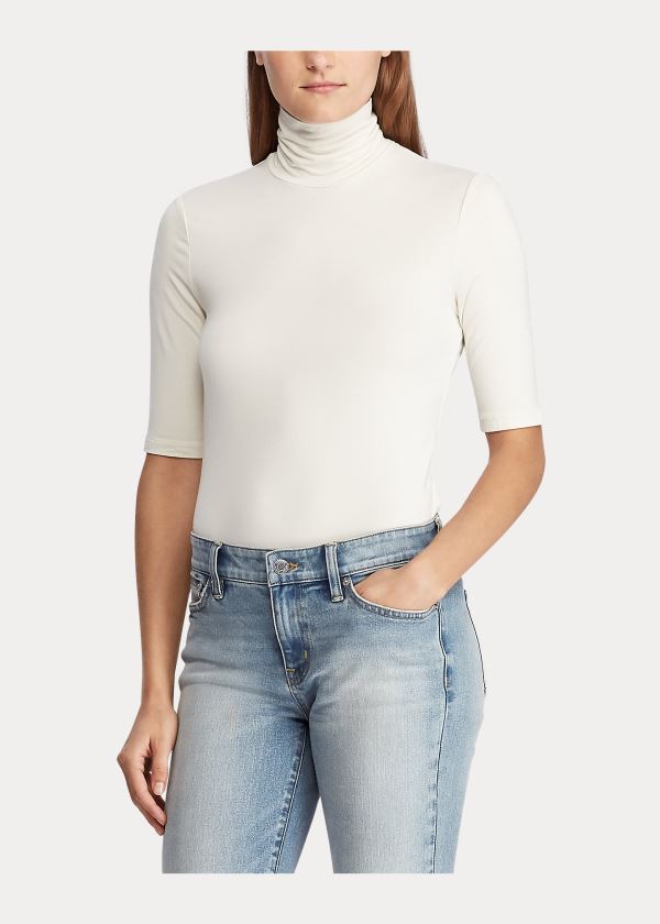 Ralph Lauren Jersey Turtleneck Top Krém | V8g3RrRR