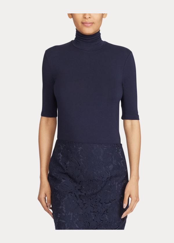 Ralph Lauren Jersey Turtleneck Top Tmavě Blankyt | 0FPF8QMb
