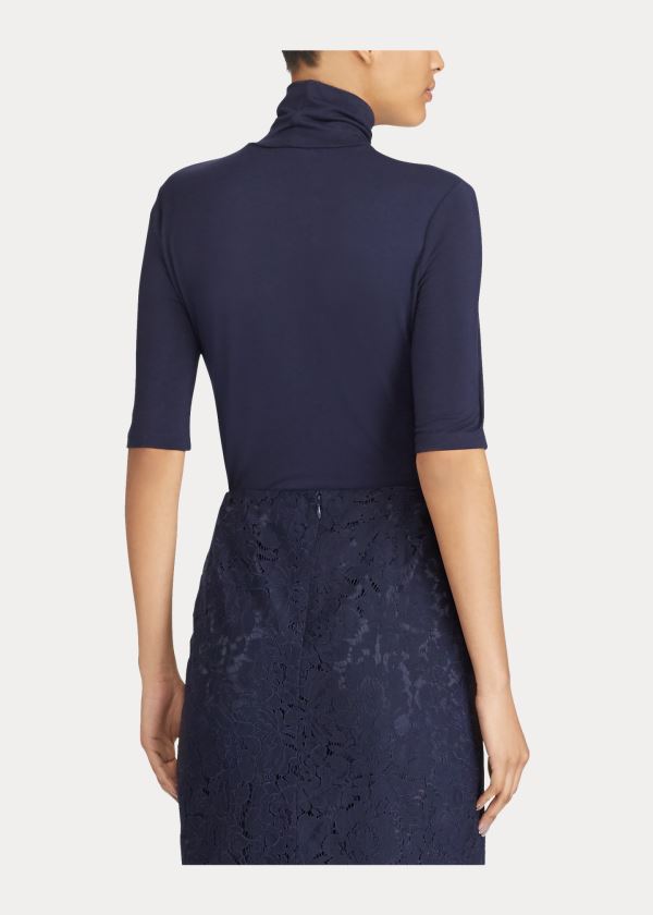 Ralph Lauren Jersey Turtleneck Top Tmavě Blankyt | 0FPF8QMb